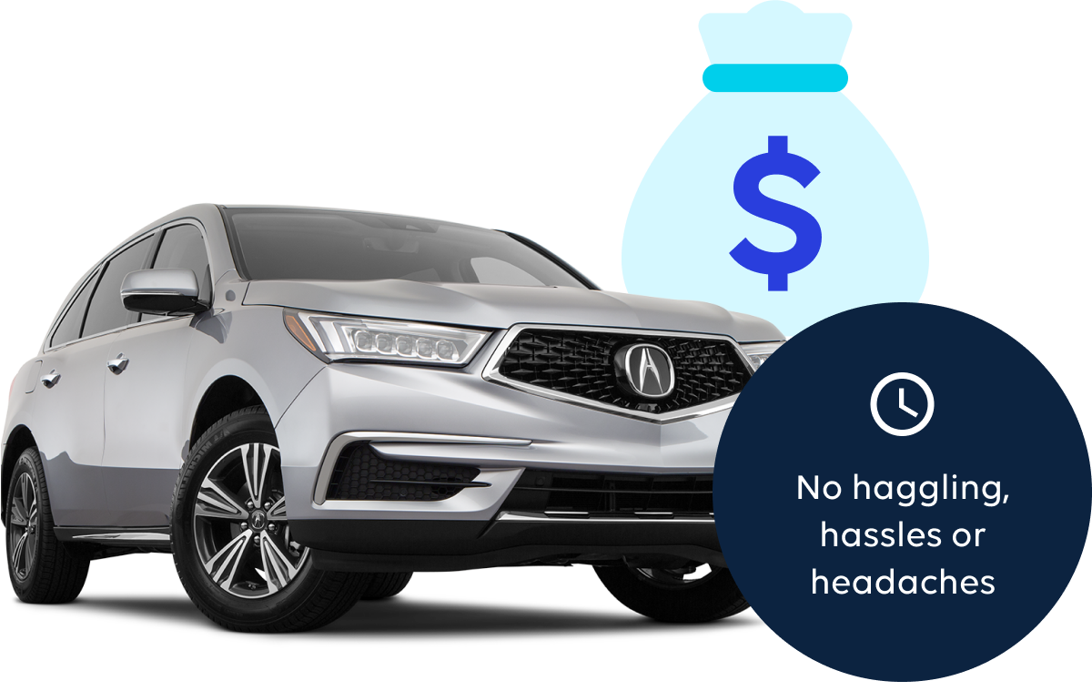 Silver Car in front of bubbles explaining that Instant Cash Offers are hassle free.
