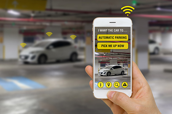 Self parking feature being demoed on a customer's vehicle.
