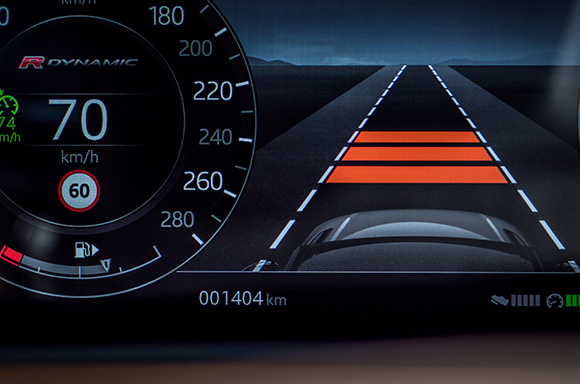 Lane assist screen feature on a vehicle.