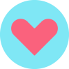 Pink heart icon with a teal background.